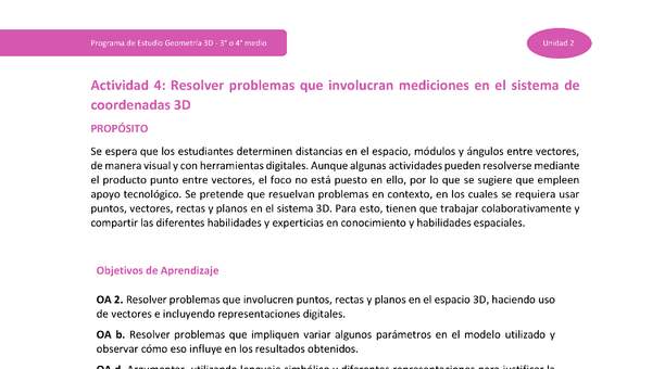 Actividad 4: Resolver problemas que involucran mediciones en el sistema de coordenadas 3D