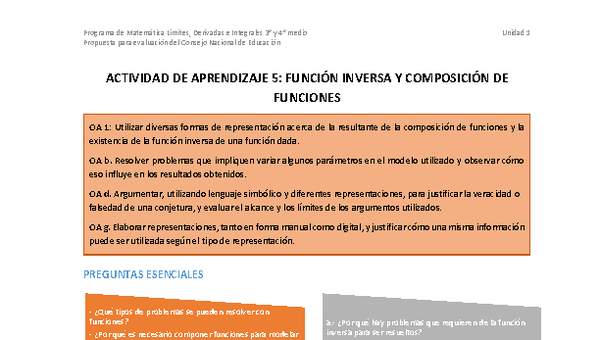 Actividad de aprendizaje 5: Función inversa y composición de funciones