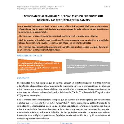 Actividad de aprendizaje 5: Derivadas como funciones que describen las tendencias de un cambio