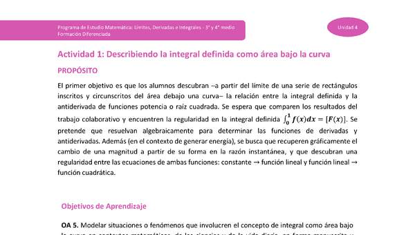 Actividad 1: Describiendo la integral definida como área bajo la curva