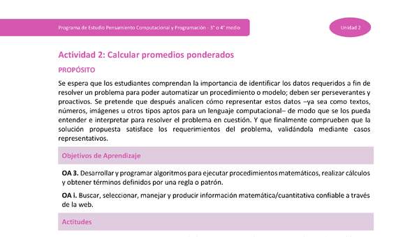 Actividad 2: Calcular promedios ponderados