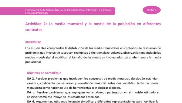 Actividad 2: La media muestral y la media de la población en diferentes contextos