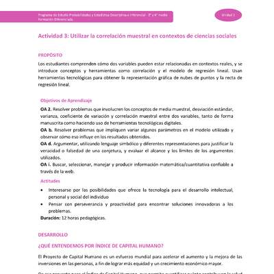 Actividad 3: Utilizar la correlación muestral en contextos de ciencias sociales