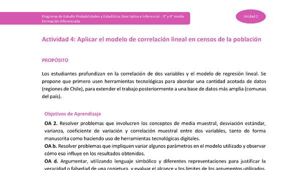 Actividad 4: Aplicar el modelo de correlación lineal en censos de la población