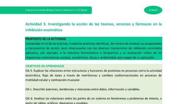 Actividad 3: Investigando la acción de las toxinas, venenos y fármacos en la inhibición enzimática