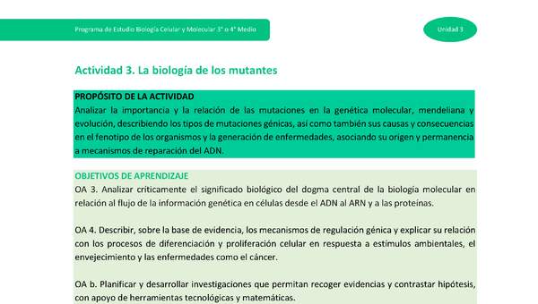 Actividad 3: La biología de los mutantes