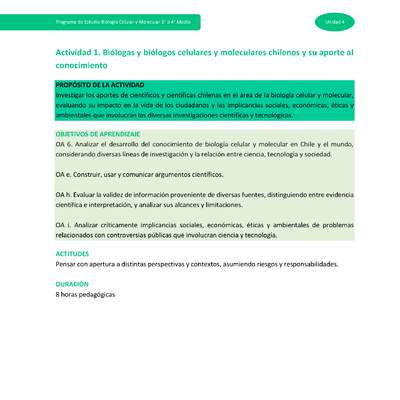 Actividad 1: Biólogas y biólogos celulares y moleculares chilenos y su aporte al conocimiento