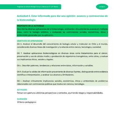 Actividad 4: Estar informado para dar una opinión: avances y controversias de la biotecnología