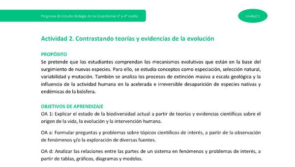 Actividad 2: Contrastando teorías y evidencias de la evolución