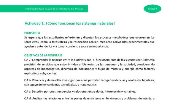 Actividad 1: ¿Cómo funcionan los sistemas naturales?