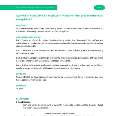 Actividad 3: Crisis climática, ecosistemas y biodiversidad: ¿Soy consciente del desequilibrio?