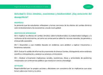 Actividad 3: Crisis climática, ecosistemas y biodiversidad: ¿Soy consciente del desequilibrio?