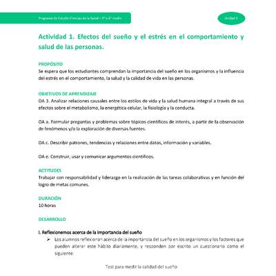 Actividad 1: Efectos del sueño y el estrés en el comportamiento y salud de las personas