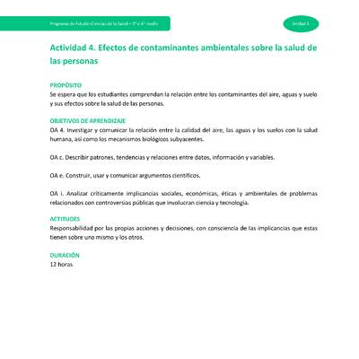 Actividad 4: Efectos de contaminantes ambientales sobre la salud de las personas.