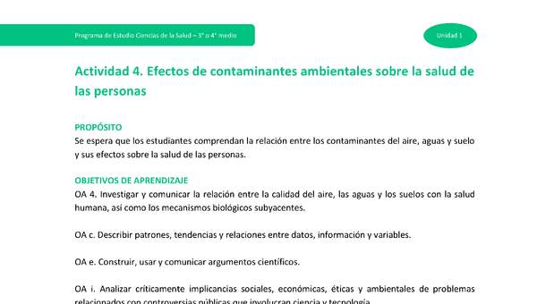 Actividad 4: Efectos de contaminantes ambientales sobre la salud de las personas.