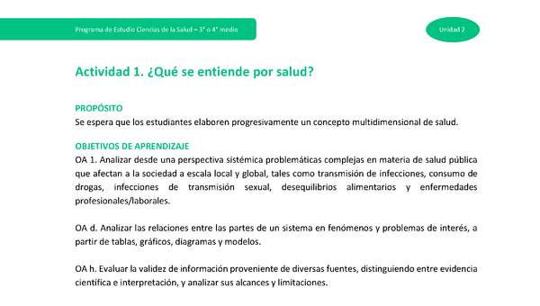 Actividad 1: ¿Qué se entiende por salud?