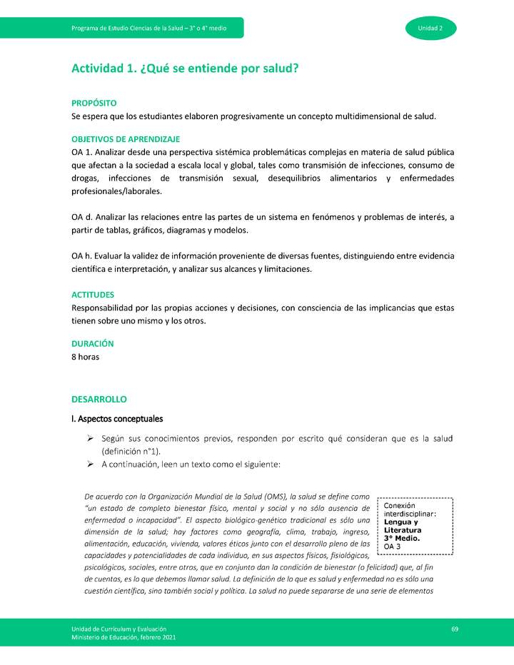 Actividad 1: ¿Qué se entiende por salud?