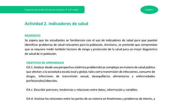 Actividad 2: Indicadores de Salud