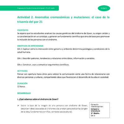 Actividad 2 - Anomalías cromosómicas y mutaciones: el caso de la trisomía del par 21