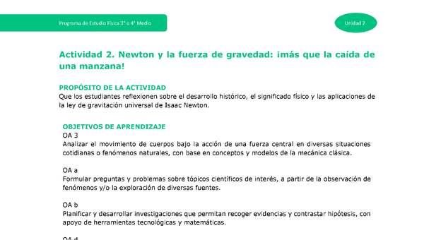 Actividad 2 - Newton y la fuerza de gravedad: ¡Más que la caída de una manzana!