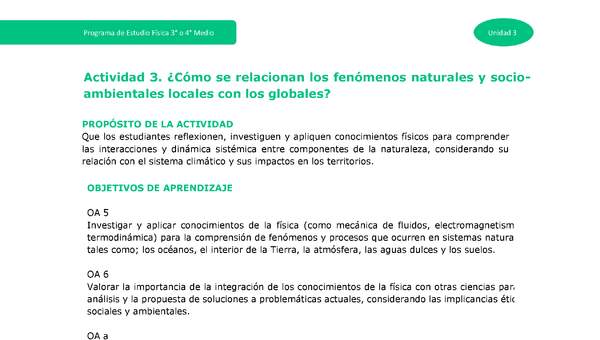 Actividad 3: ¿Cómo se relacionan los fenómenos naturales y socioambientales locales con los globales?