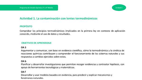 Actividad 1: La contaminación con lentes termodinámicos