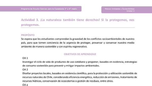 Actividad 3: ¡La naturaleza también tiene derechos! Si la protegemos, nos protegemos.