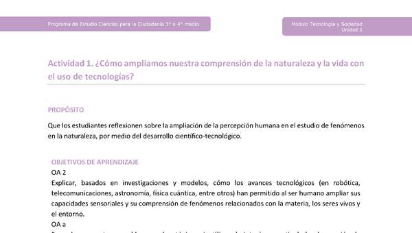 Actividad 1: ¿Cómo ampliamos nuestra comprensión de la naturaleza y la vida con el uso de tecnologías?