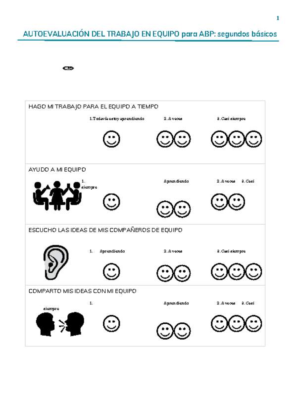 Autoevaluación del trabajo en equipo para ABP: segundos básicos