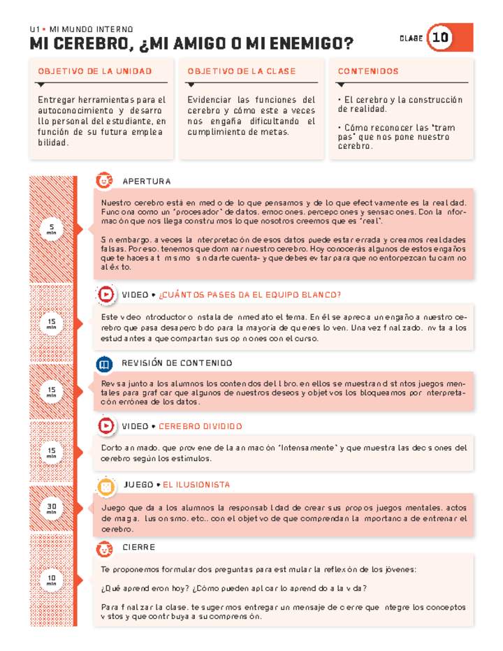 Guía 10. Mi mundo interno. "Mi cerebro, ¿mi mejor amigo o mi peor enemigo?"