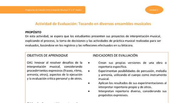 Actividad de evaluación: Tocando en diversos ensambles musicales