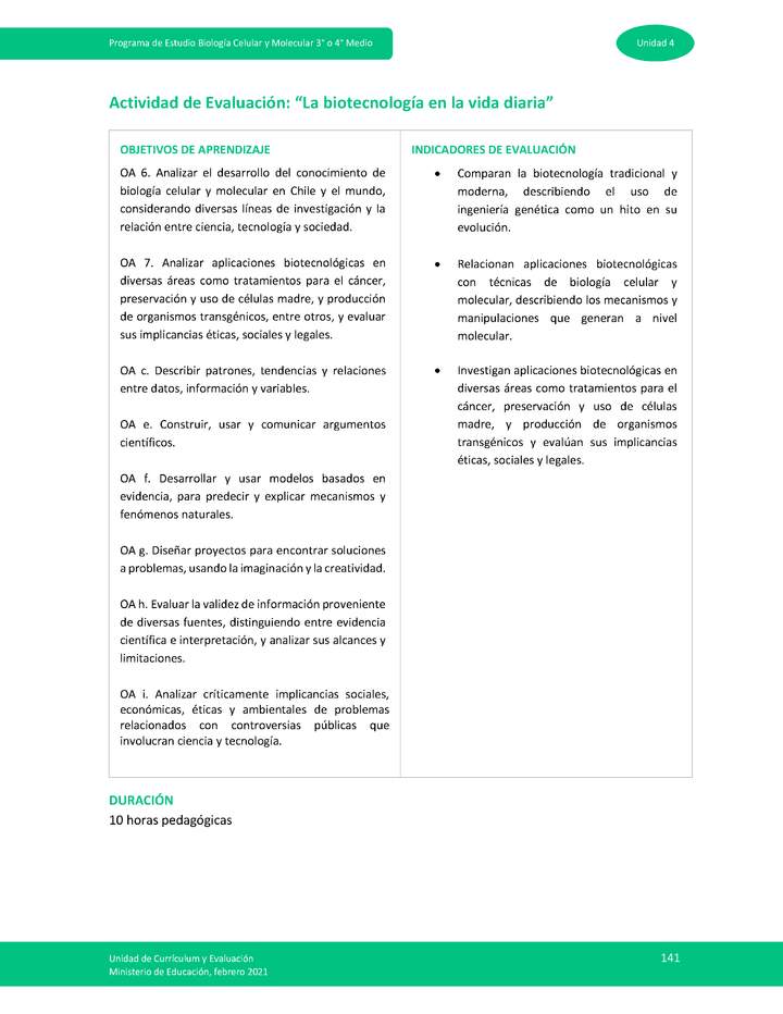 Actividad de evaluación: La biotecnología en la vida diaria