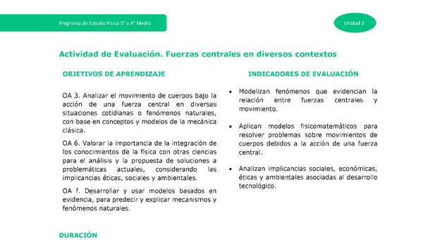 Actividad de evaluación: Fuerzas centrales en diversos contextos