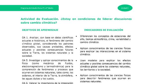 Actividad de evaluación: ¿Estoy en condiciones de liderar discusiones sobre cambio climático?