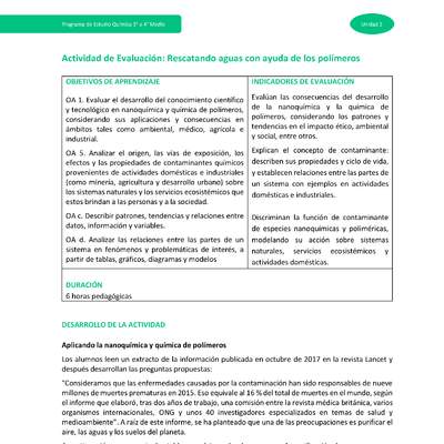 Actividad de evaluación: Rescatando aguas con ayuda de los polímeros