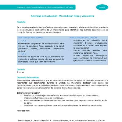 Actividad de evaluación Unidad 2: Mi condición física y vida activa