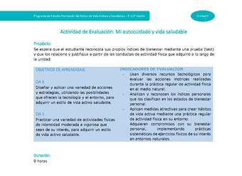 Actividad de evaluación Unidad 4: Mi autocuidado y vida saludable