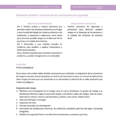 Actividad de evaluación: Construcción de orientaciones de seguridad