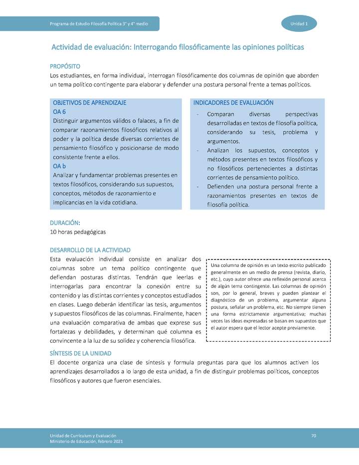 Actividad de evaluación: Interrogando filosóficamente las opiniones políticas