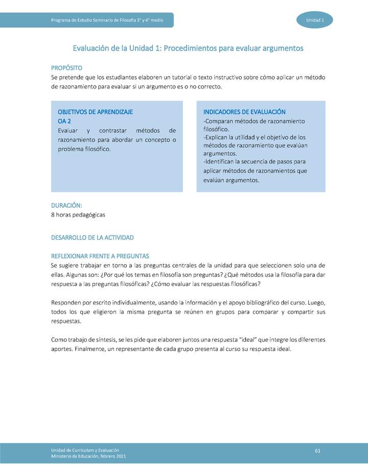 Actividad de evaluación: Procedimientos para evaluar argumentos