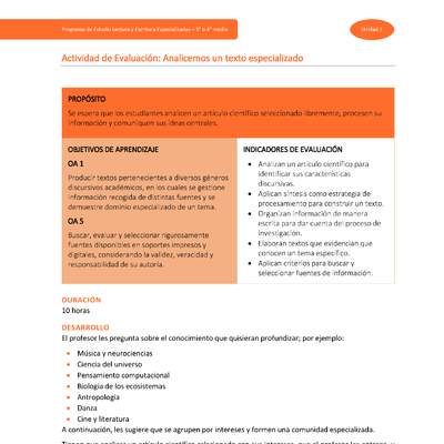 Actividad de Evaluación: Analicemos un texto especializado