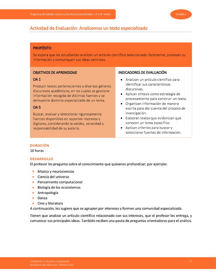 Actividad de Evaluación: Analicemos un texto especializado