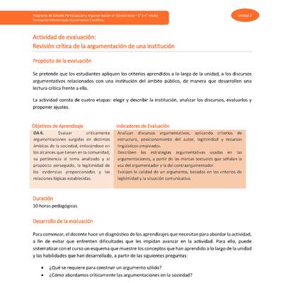 Actividad de evaluación: Revisión crítica de la argumentación de una institución