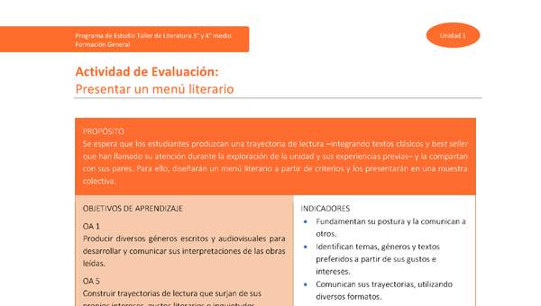 Actividad de Evaluación: Presentar un menú literario