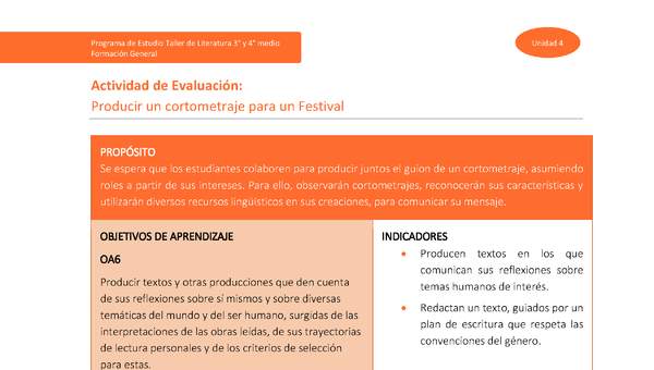 Actividad de Evaluación: Producir un cortometraje para un Festival