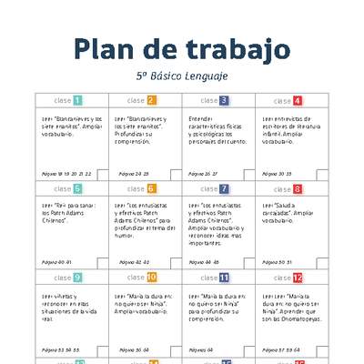 Plan de trabajo Lenguaje 5° básico