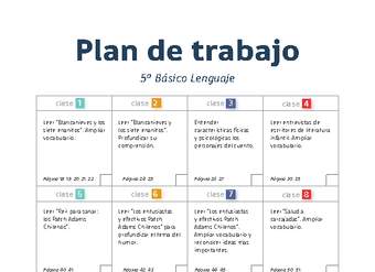 Plan de trabajo Lenguaje 5° básico