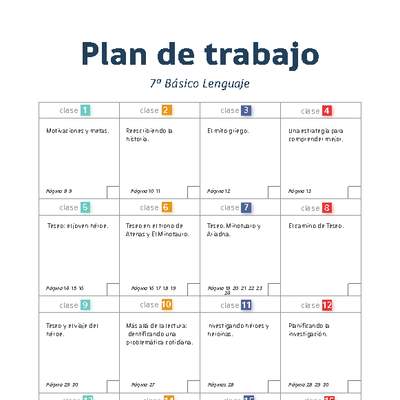 Plan de trabajo Lenguaje 7° básico