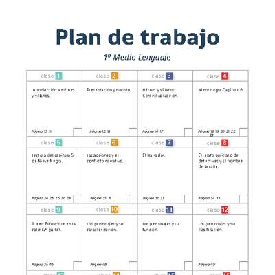 Plan de trabajo Lenguaje 1° medio