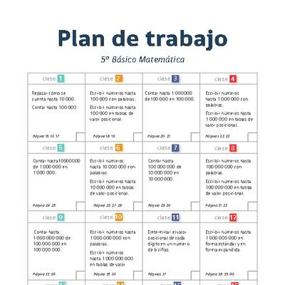 Plan de trabajo Matemática 5° básico